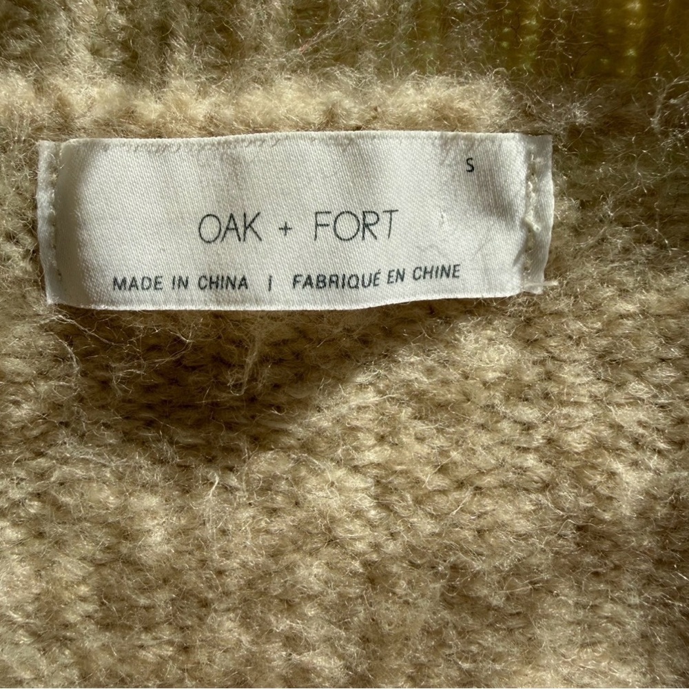 OAK + FORT V-Neck Cream Sweater With Bell Sleeves Size S Fluffy Texture Boho - Picture 3 of 14